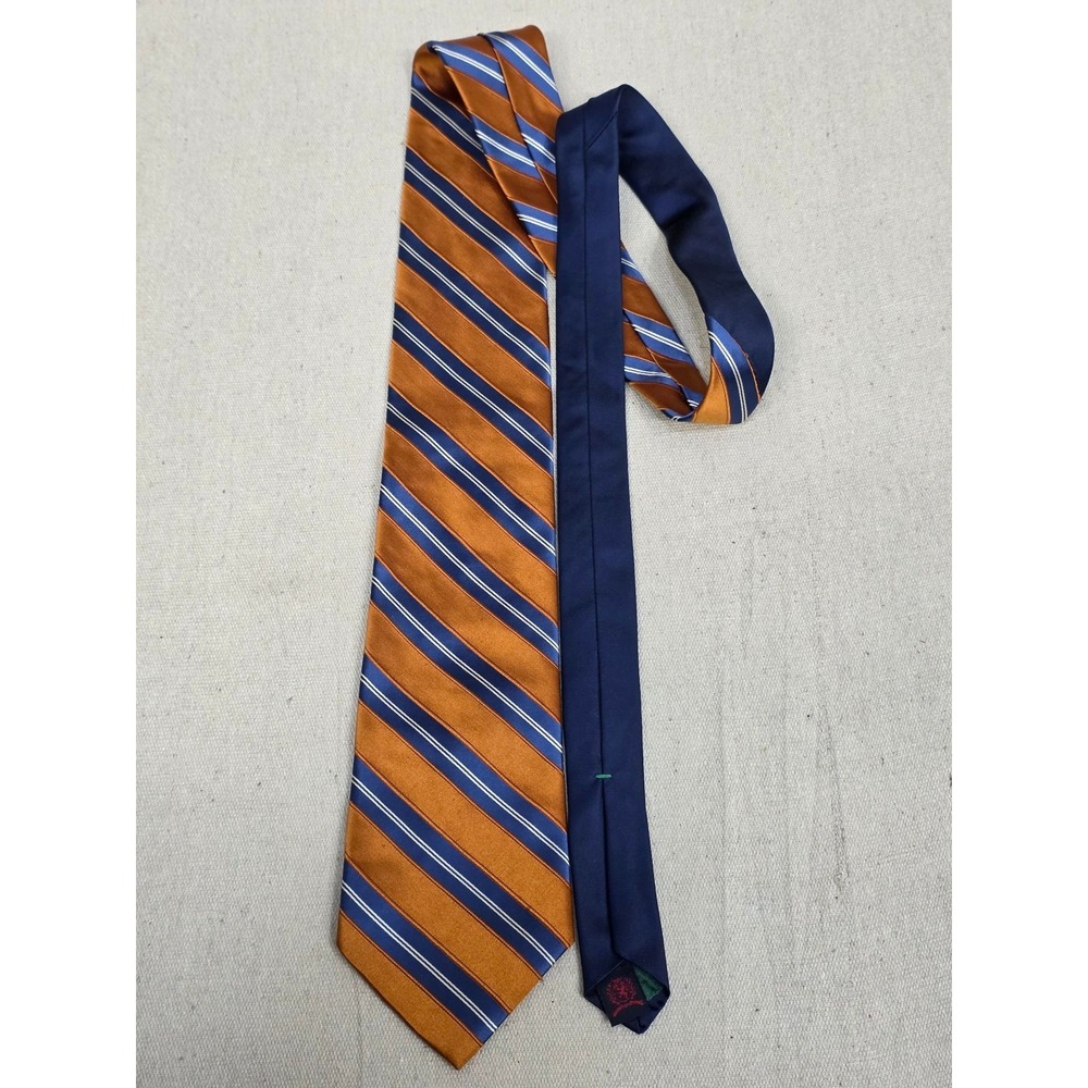 Tommy Hilfiger Mens Silk Tie Orange Navy Blue White Striped Regimental Crest